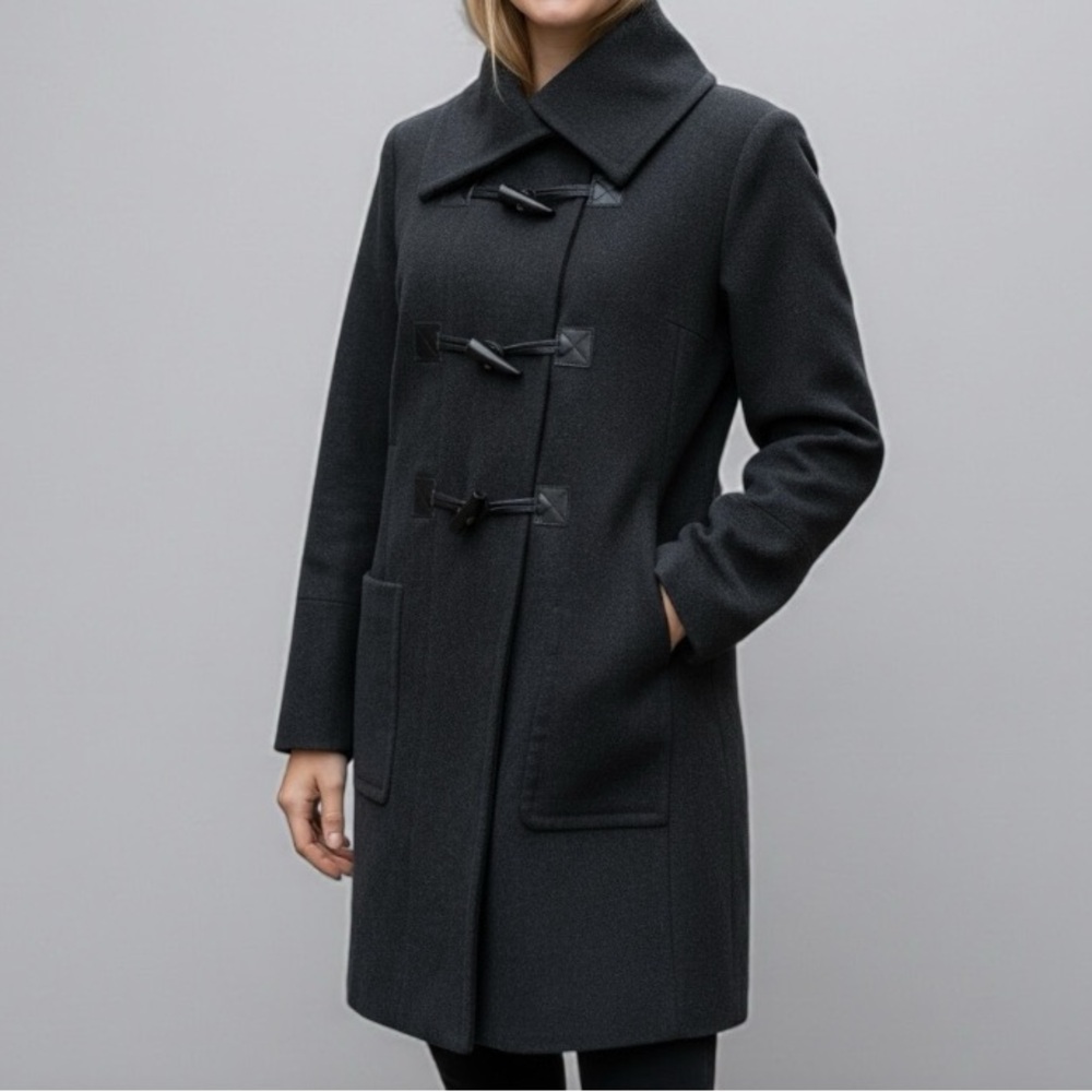 Jill Stuart Wool Blend Duffle Coat In Dark Charcoal Grey | Size 10